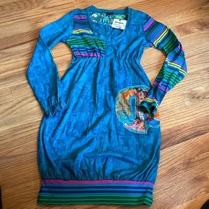 NWT-Desigual dress-size 11/12-Blue with fun designs-so unique!